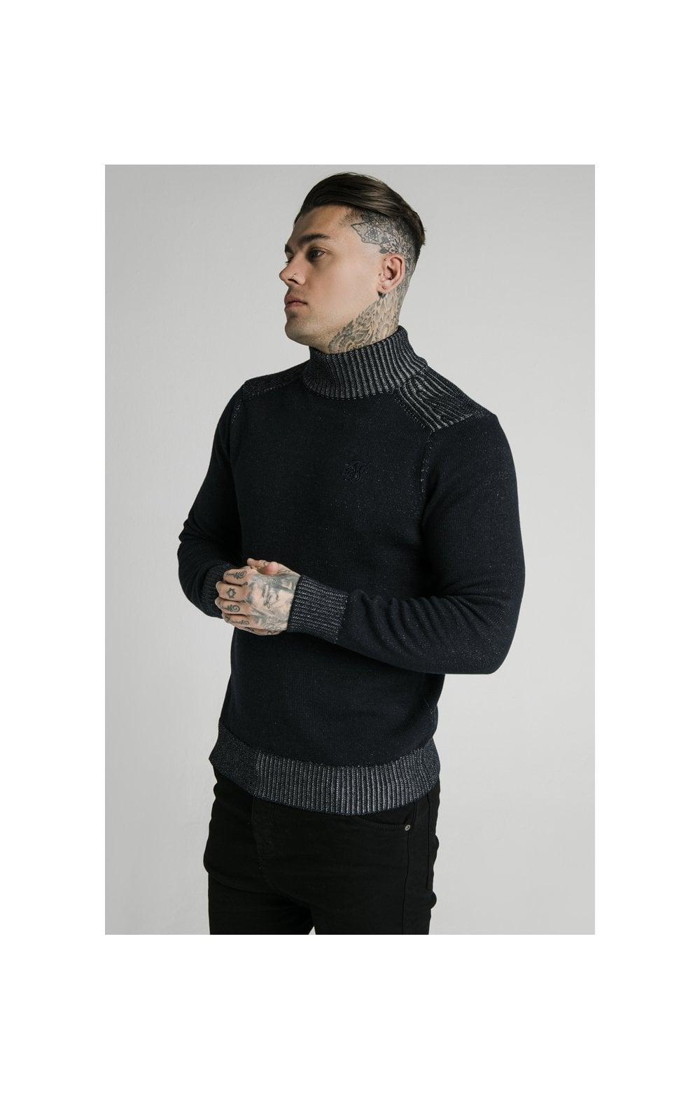 Siksilk sveter RIB TURTLE NECK navy